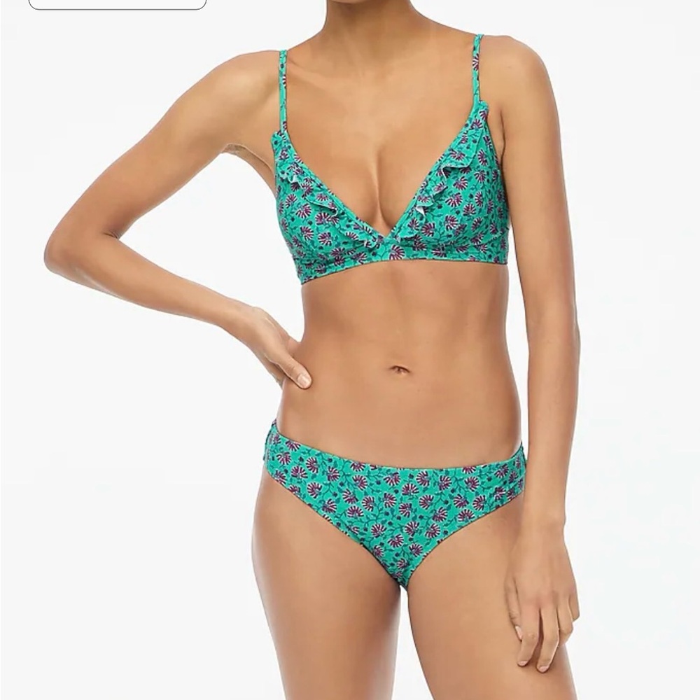 J. Crew Factory Green and Purple Floral Bikini Top - Picture 3 of 4